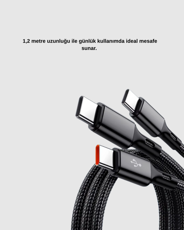 YamanHobi 3 Başlıklı Şarj Kablosu Type-C Micro USB Lightning 1.2 Metre