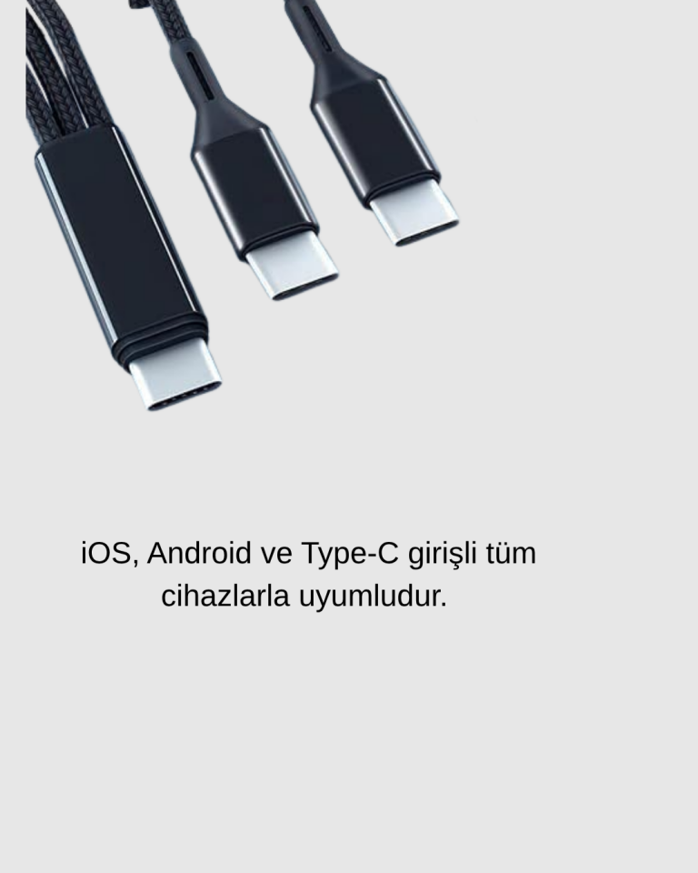 YamanHobi 3 Başlıklı Şarj Kablosu Type-C Micro USB Lightning 1.2 Metre