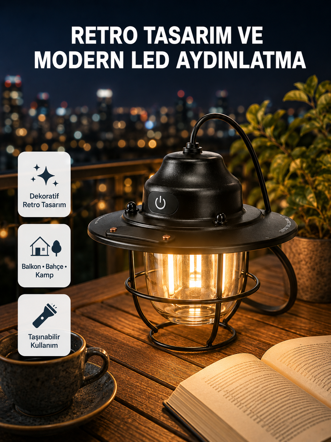 Retro Kamp Lambası Su Geçirmez Taşınabilir Gece Işığı Uzun Pil Ömürlü - Lisinya