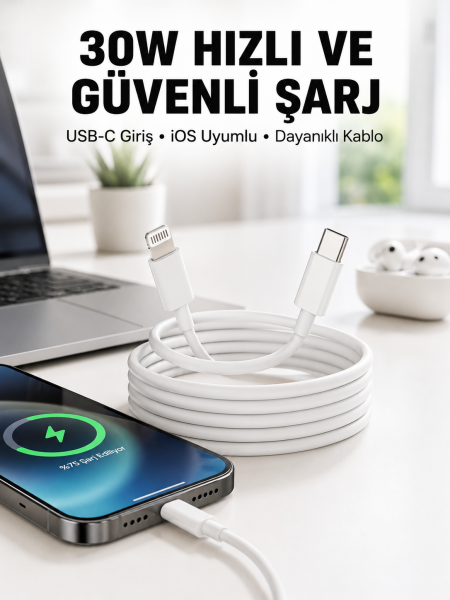İOS Uyumlu 8 X Xs Xr 11 12 13 14/Pro Max Mini Plus Şarj Kablosu Yeni Nesil - Lisinya