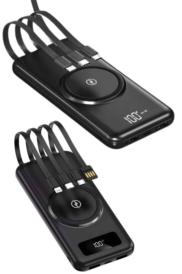 Kablosuz Çoklu Şarj Girişli 10.000 Mah Kablolu Powerbank Taşınabilir - Lisinya