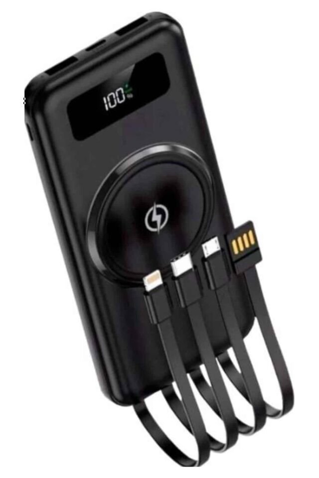 Kablosuz Çoklu Şarj Girişli 10.000 Mah Kablolu Powerbank Taşınabilir - Lisinya