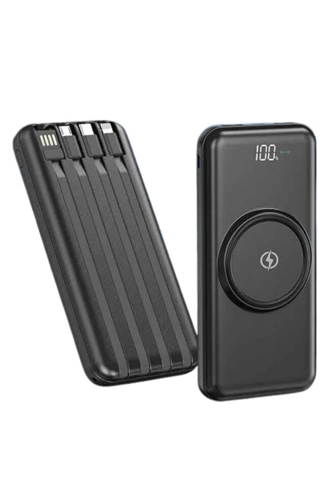Kablosuz Çoklu Şarj Girişli 10.000 Mah Kablolu Powerbank Taşınabilir - Lisinya