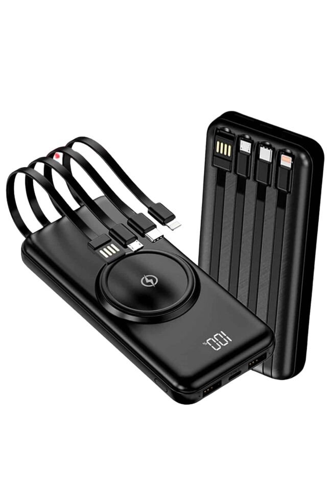 Kablosuz Çoklu Şarj Girişli 10.000 Mah Kablolu Powerbank Taşınabilir - Lisinya