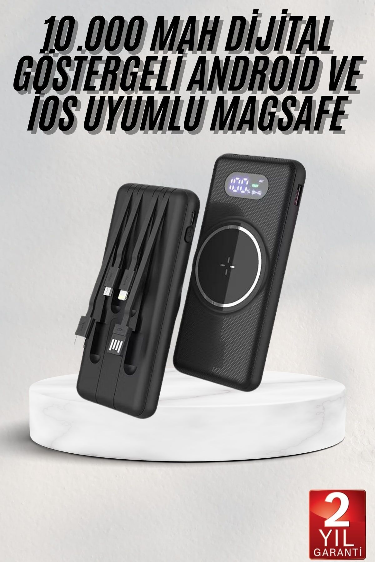Wireless Powerbank 10000 Mah LED Ekranlı Dahili Kablolu Hızlı Şarj - Lisinya