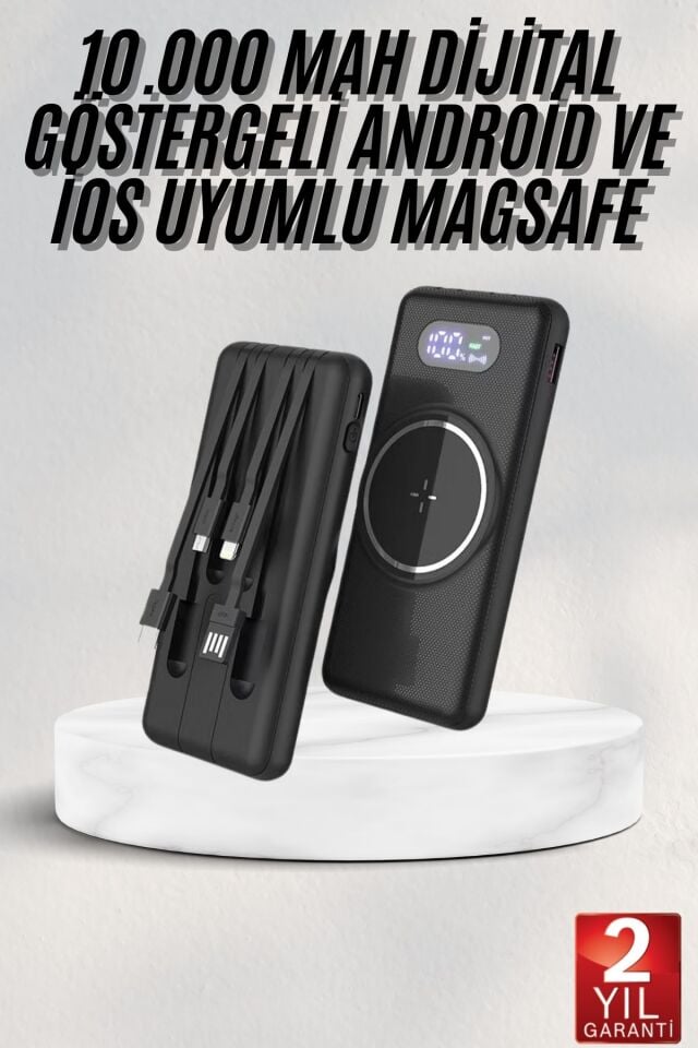 Wireless Powerbank 10000 Mah LED Ekranlı Dahili Kablolu Hızlı Şarj - Lisinya
