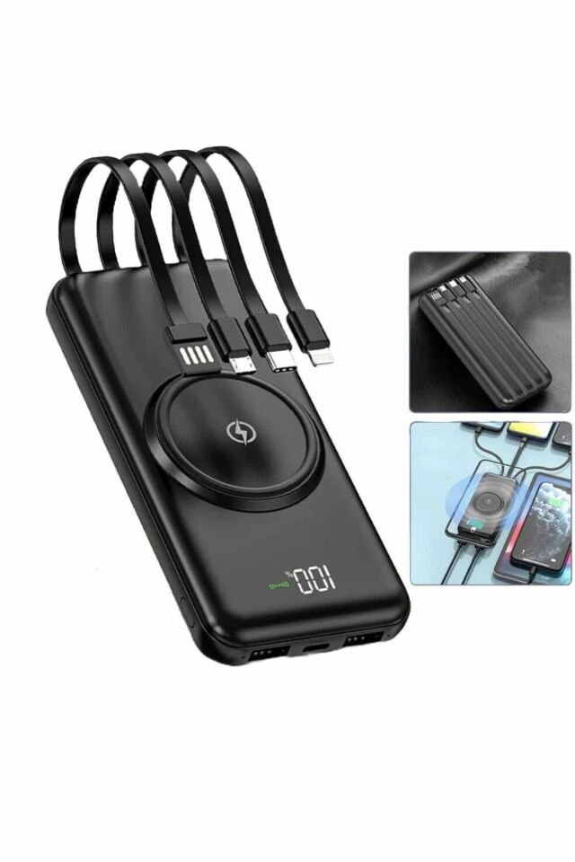 Wireless Powerbank 10000 Mah LED Ekranlı Dahili Kablolu Hızlı Şarj - Lisinya