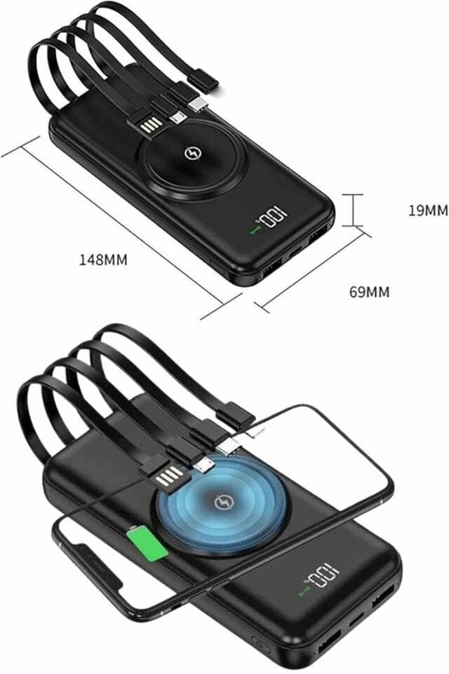 Wireless Powerbank 10000 Mah LED Ekranlı Dahili Kablolu Hızlı Şarj - Lisinya