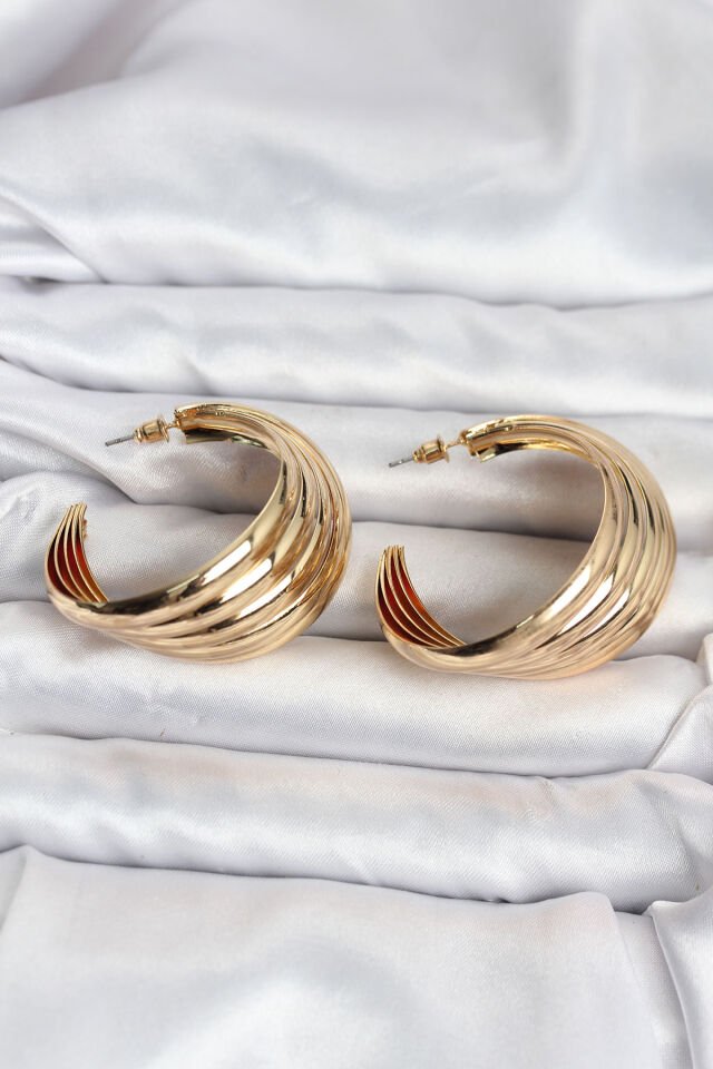 316L Çelik Gold Renk Yarım Halka Model Kadın Küpe - Lisinya