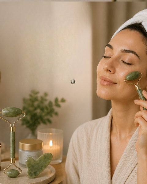 Doğal Jade Stone Yüz Masaj Seti Cilt Bakım ve Rahatlatıcı Bakım - Lisinya