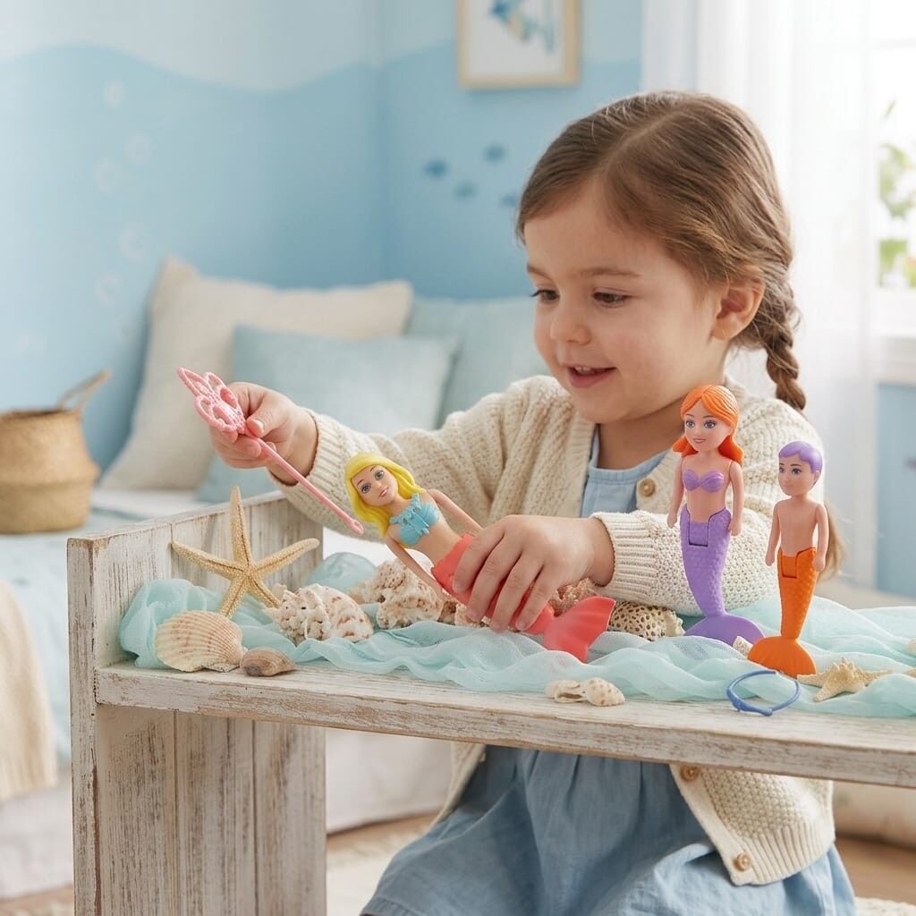 Büyülü Deniz Kızı 3 lü Oyuncak Bebek Seti - Havuz ve Banyo Eğlencesi - Pembe (Lisinya)