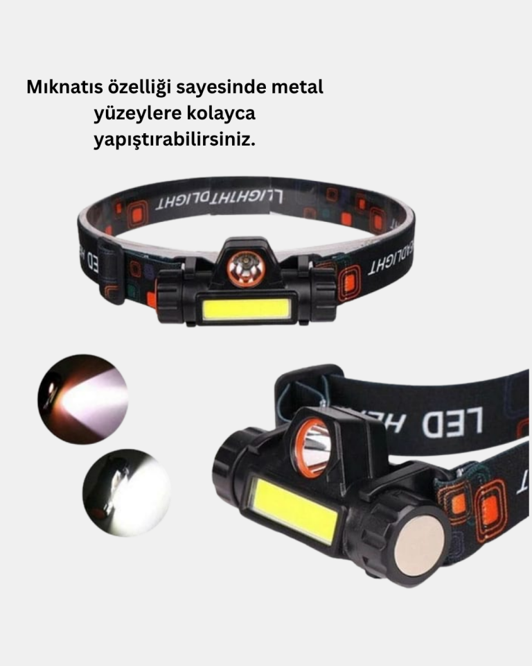 Şarjlı LED Kafa Feneri – Çift Fonksiyonlu, 200LM Işık Gücü, IP44 Suya Dayanıklı - Lisinya