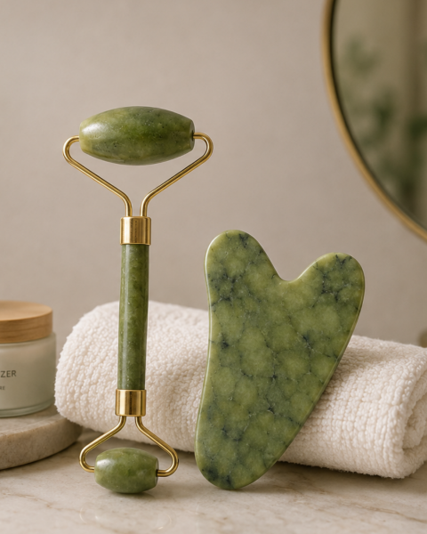 Jade Roller ve Gua Sha Taşı Yüz Bakım Masaj Seti - Lisinya