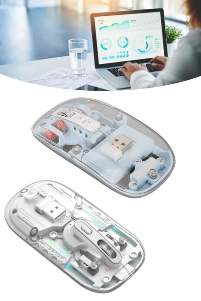 Sessiz Tıklama Çift Modlu Bluetooth Ve Alıcı Şeffaf Mouse Fare - Lisinya