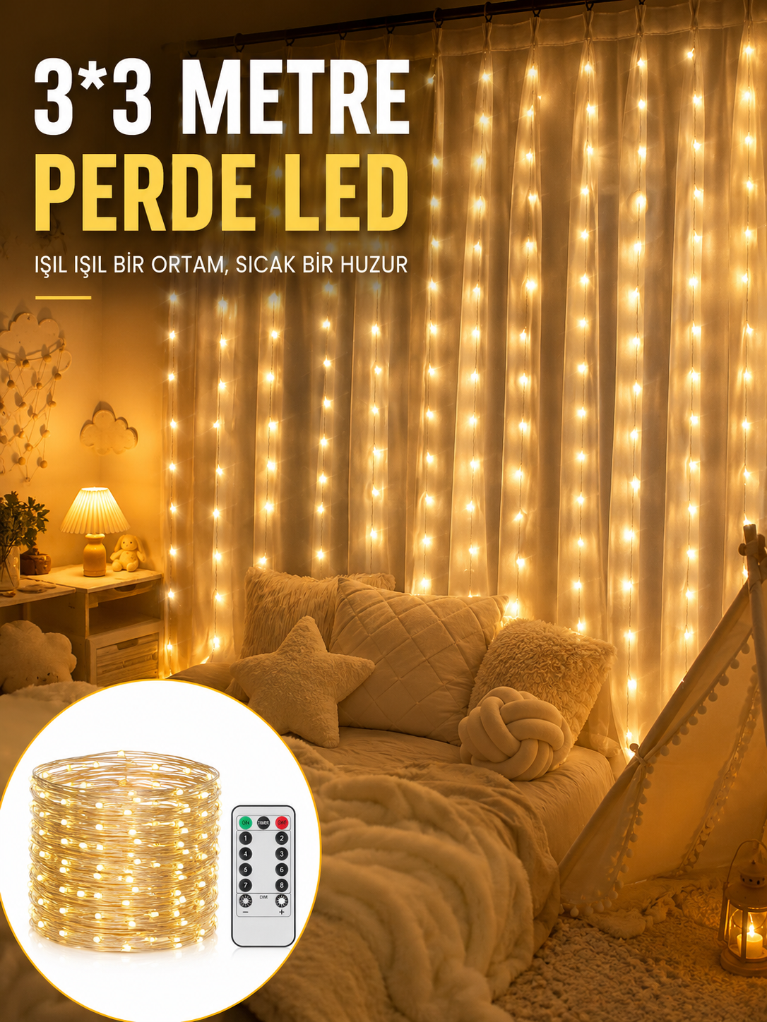 3x3 Metre Perde LED Işık – Parti ve Bahçe Dekorasyonu Yeni Nesil - Lisinya