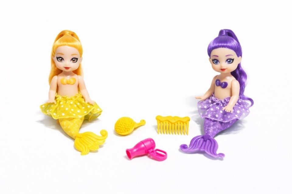 2'li Deniz Kızı Bebek Seti - Hareketli Eklemler ve Aksesuarlı -Sarı & Mor (Lisinya)