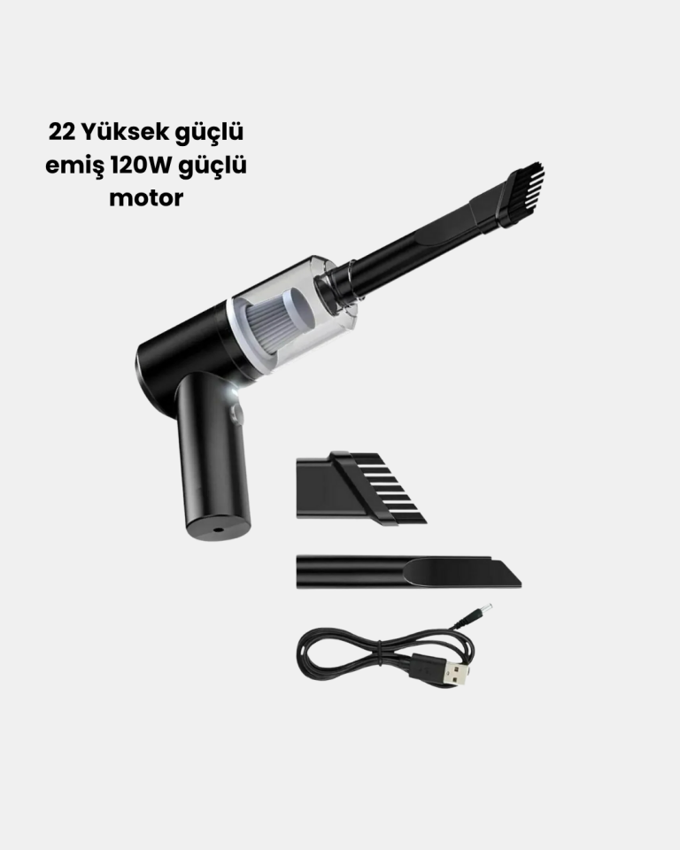 Mini Şarjlı Araç Süpürgesi – 120W Güçlü Motor, 5500PA Vakum Emiş, Yıkanabilir Filtre - Lisinya