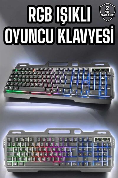 Led Işıklı Oyuncu Klavye Usb Girişli RGB Işıklı Q Klavye Mouse Hediyeli - Lisinya