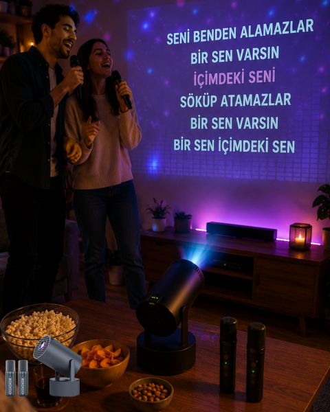 3ü 1 Arada Karaoke ve Projeksiyon Sistemi Çift Mikrofon Destekli - Lisinya