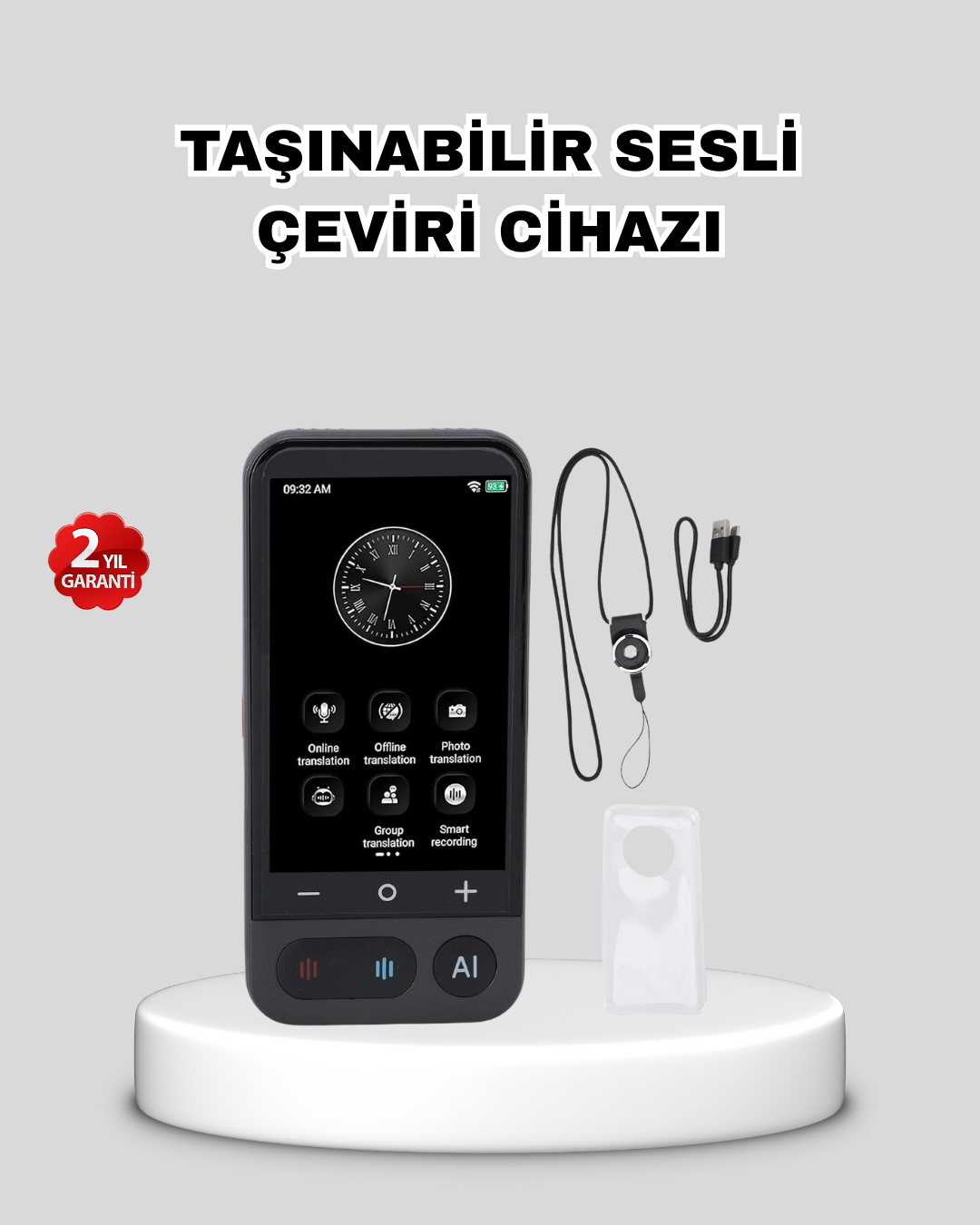 Taşınabilir Akıllı Sesli Çeviri Cihazı – 139 Dil Desteği, Dokunmatik Ekran - Lisinya