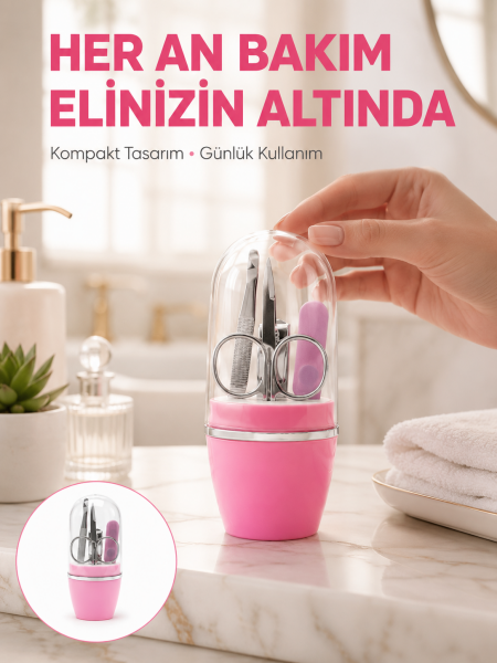 Tırnak Bakım Manikür Pedikür Seti 4 Parça Pembe Pratik Günlük Kullanım Yeni Nesil - Lisinya