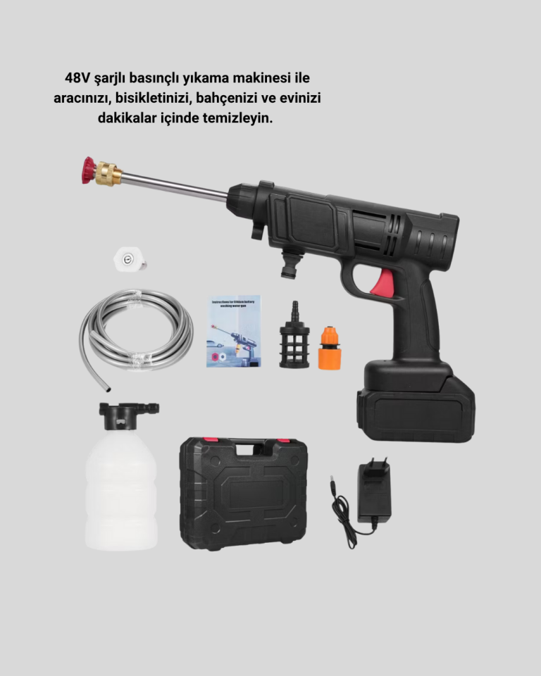 YamanHobi 48V Çift Bataryalı Akülü Basınçlı Yıkama Makinesi Köpük Hazneli