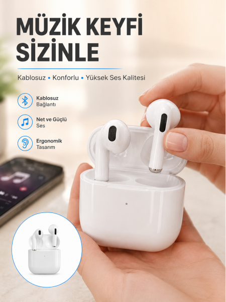Yeni Nesil Bluetooth Kulaklık Beyaz Çağrı Cevaplayabilen Kablosuz Yeni Nesil - Lisinya
