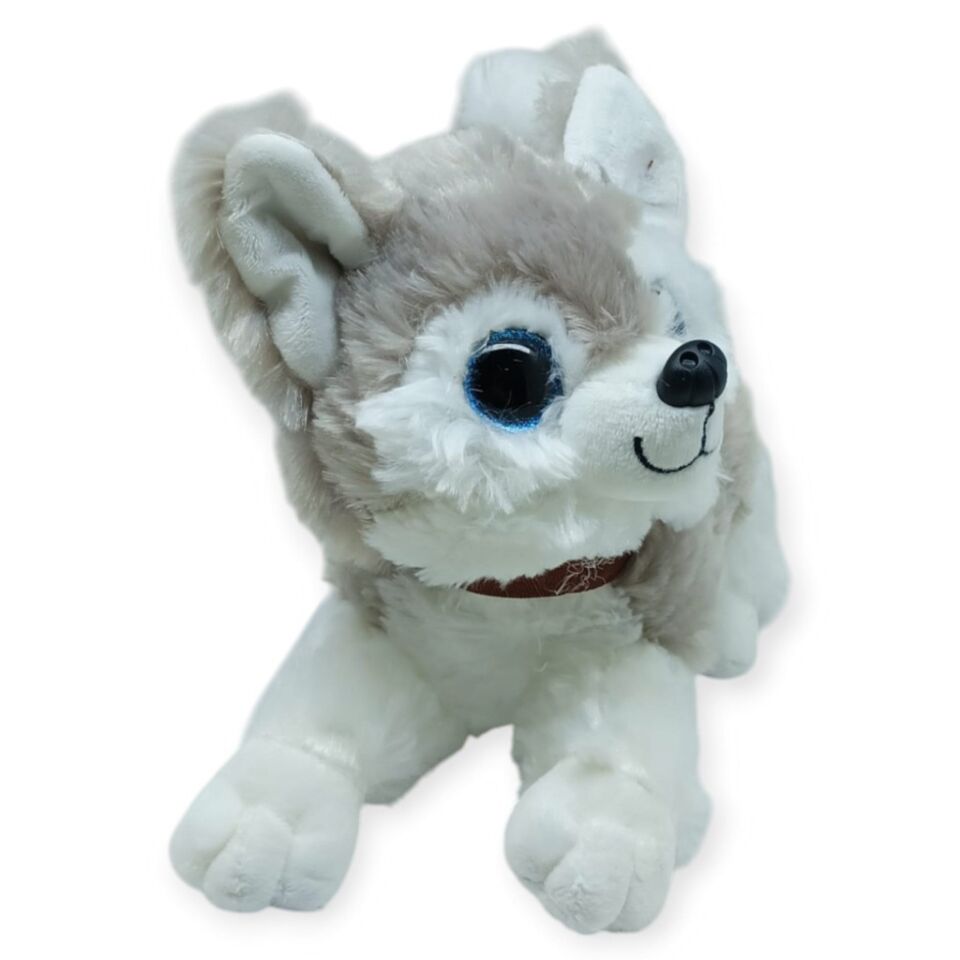 Sesli Peluş Yatan Köpek 25 cm - Gri (Lisinya)