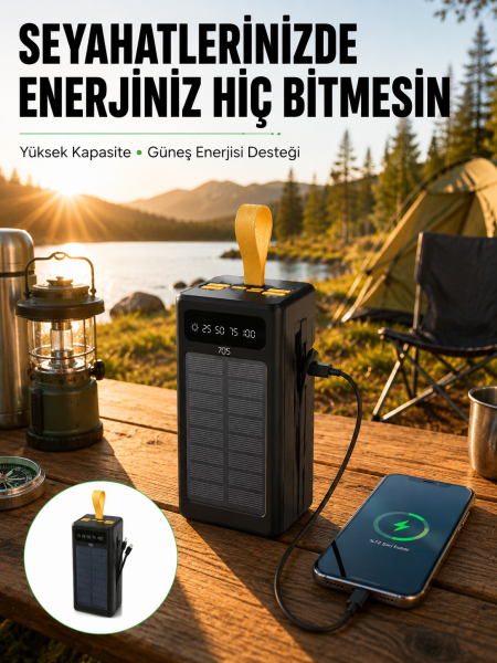 Taşınabilir Güneş Panelli Powerbank Çoklu Cihaz Şarj Destekli Yeni Nesil - Lisinya