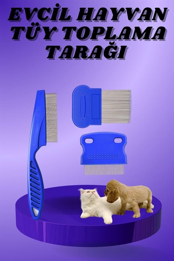 Kedi Köpek Tüy Bit Pire Toplayıcı Toplama Temizleme Tarağı Tarak Seti 4'lü Set - Lisinya