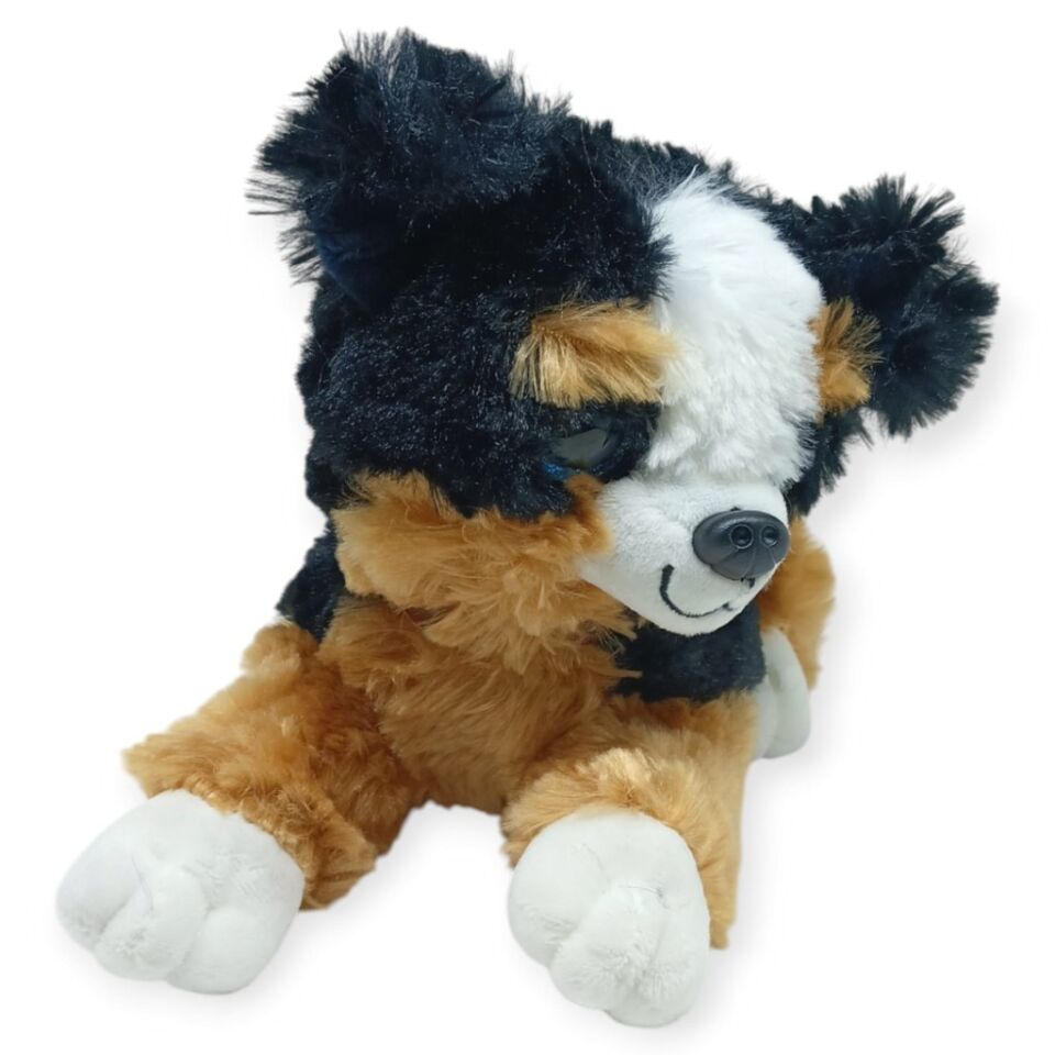 Sesli Peluş Yatan Köpek 25 cm - Siyah Kahve (Lisinya)