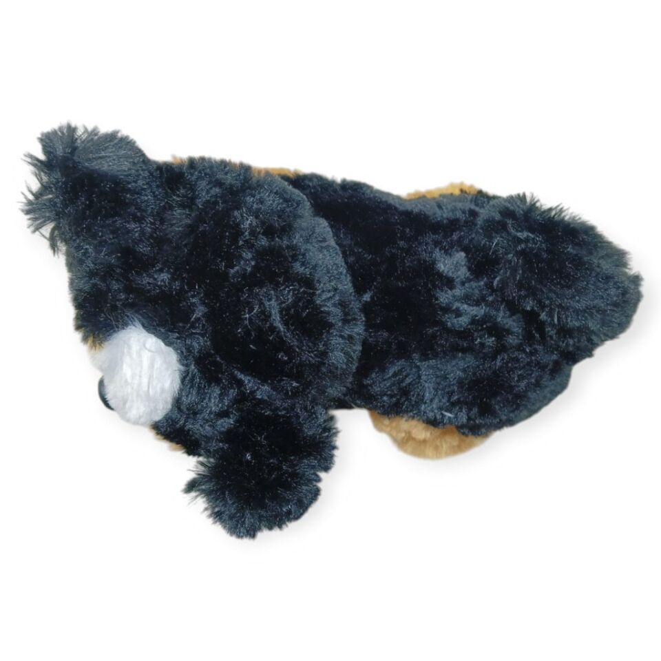 Sesli Peluş Yatan Köpek 25 cm - Siyah Kahve (Lisinya)