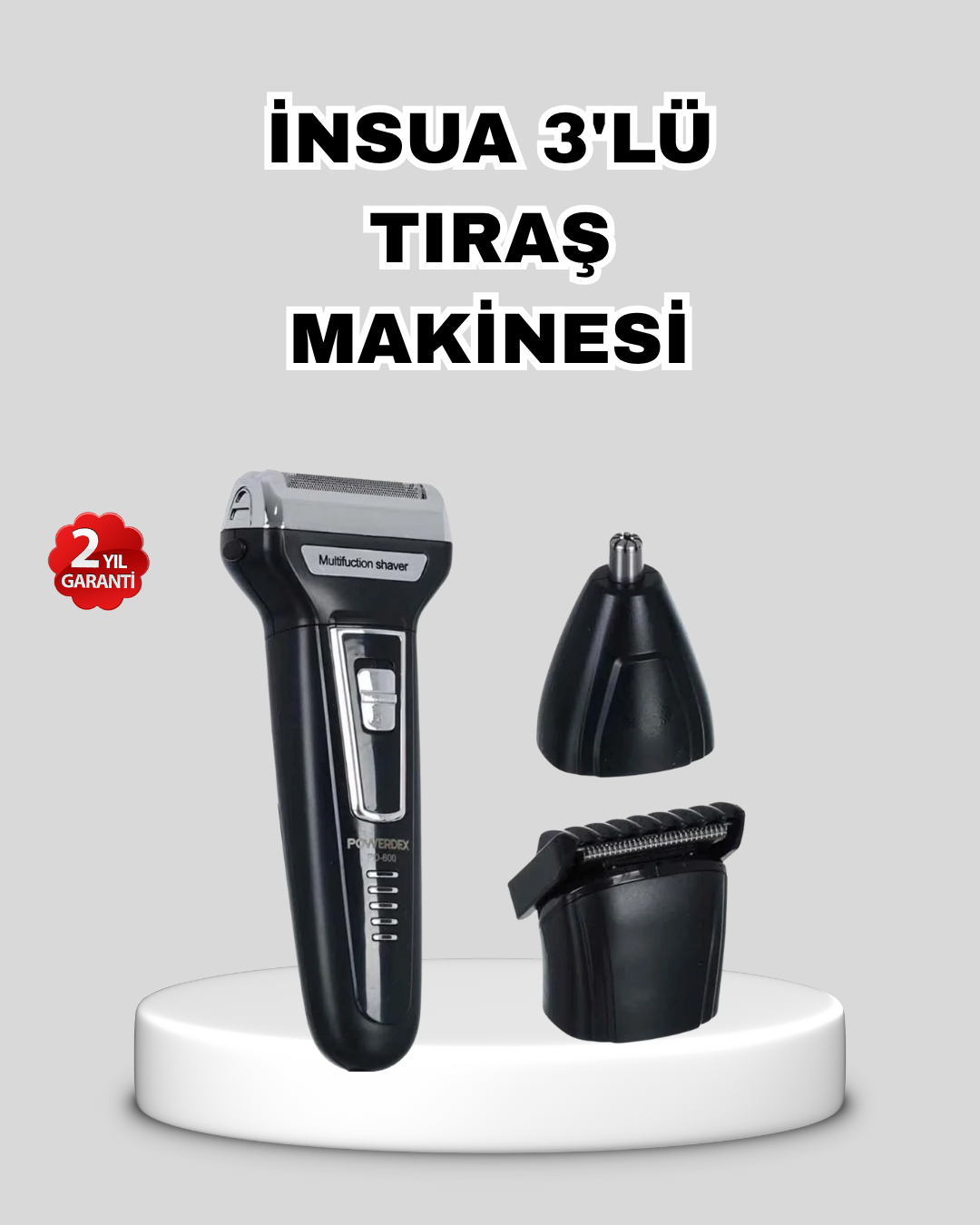 İnsua 3’lü Tıraş Makinesi – 3 Farklı Kesim Başlığı, Güçlü Motor, 60 Dakika Kullanım - Lisinya