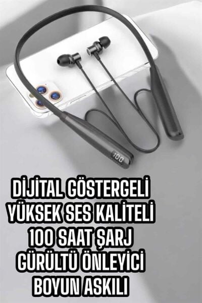Dijital Göstergeli Kulak İçi Kablosuz Bluetooth Kulaklık Boyun Bantlı - Lisinya