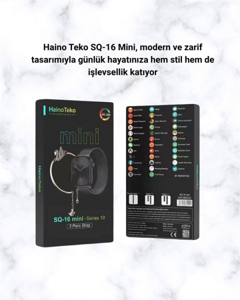SQ-16 Mini Series 10 Akıllı Saat | Şık ve Hafif Tasarım, 3 Kordon Seçeneği