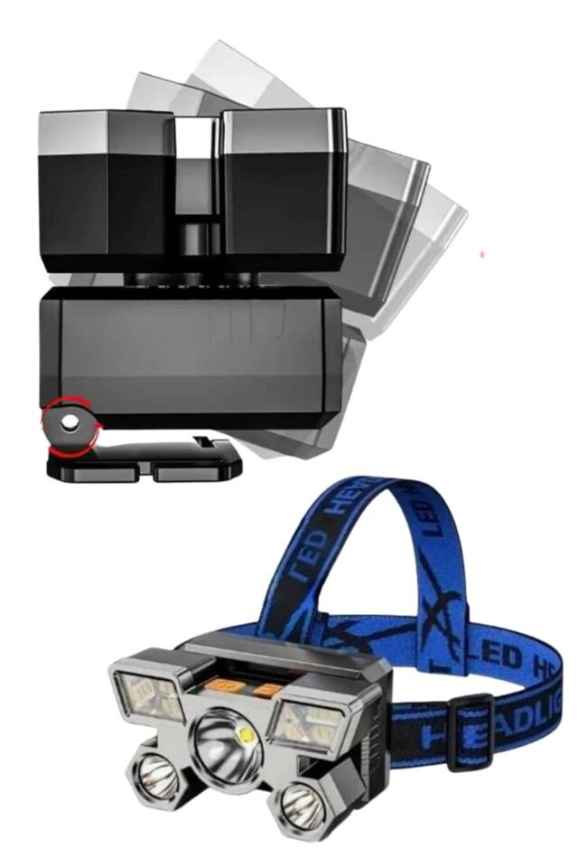 5 LED Far Şarj Edilebilir Güçlü Kafa Lambası Kamp Lambası 4 Modlu - Lisinya