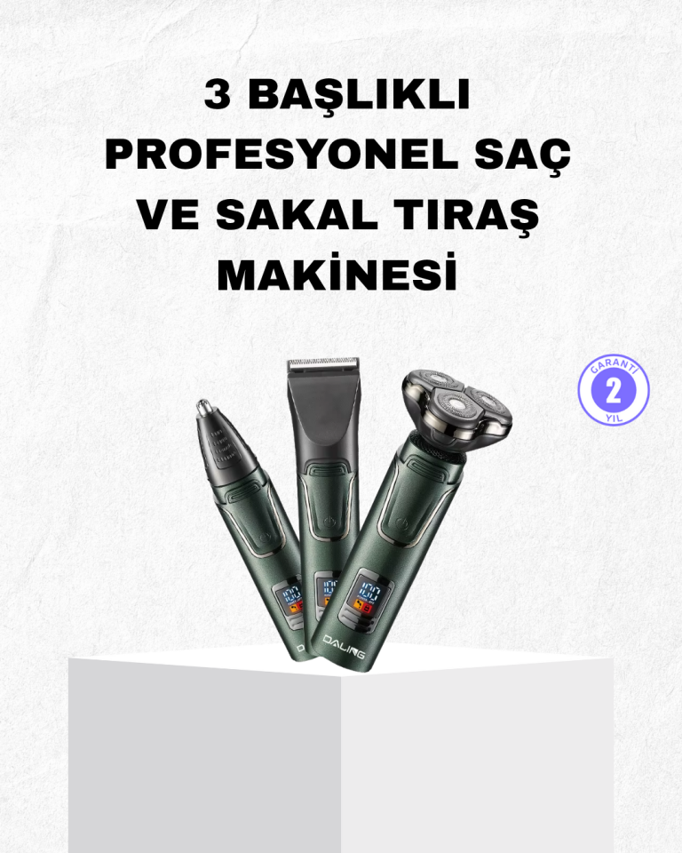 Şarjlı ve Kablosuz 3 Başlıklı Profesyonel Bakım Seti – Saç, Sakal, Burun ve Kulak Düzeltici - Lisinya