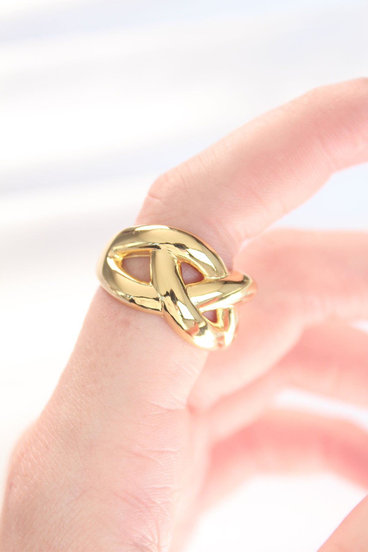 Düğüm Model Gold Renk Ayarlanabilir Yüzük - Lisinya