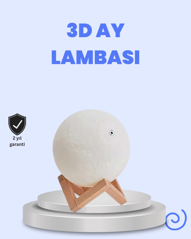 YamanHobi RGB 3D Ay Lambası 16 Renkli Type-C Şarjlı Ahşap Standlı