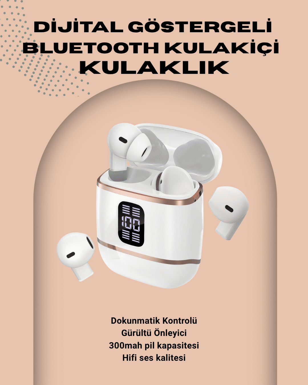 Kulakiçi Bluetooth Kulaklık V5.3 – 4’lü Set, Dijital Ekranlı, Gürültü Engelleme