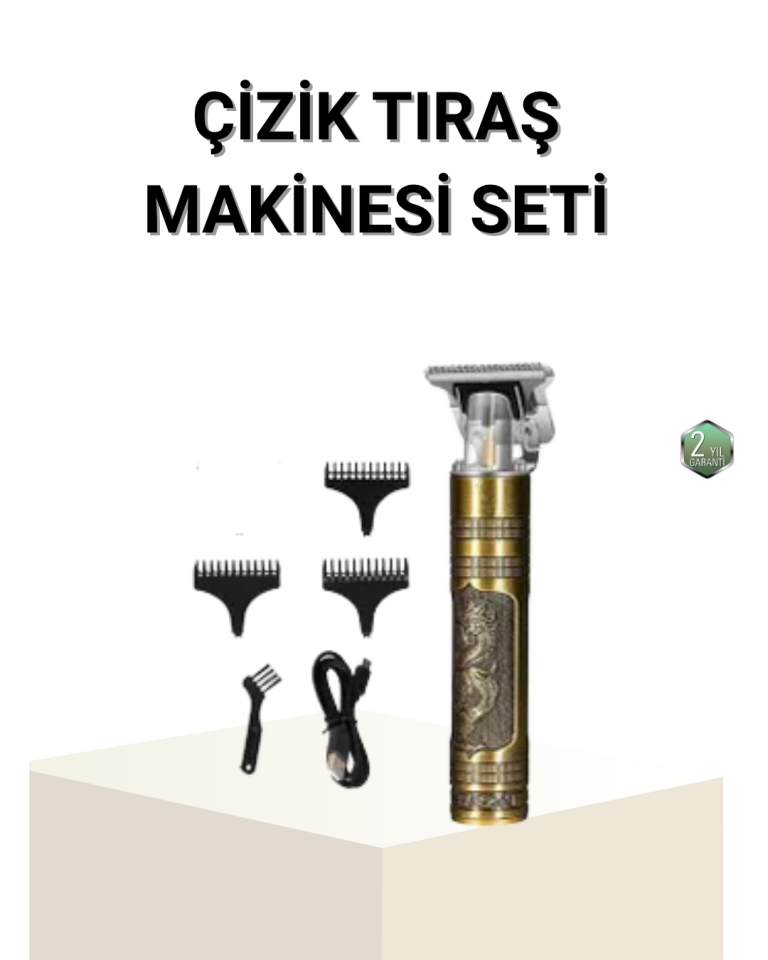 T Bıçaklı Profesyonel Çizik Tıraş Makinesi Seti – 120 Dakika Kullanım, Şarjlı & Kablolu - Lisinya