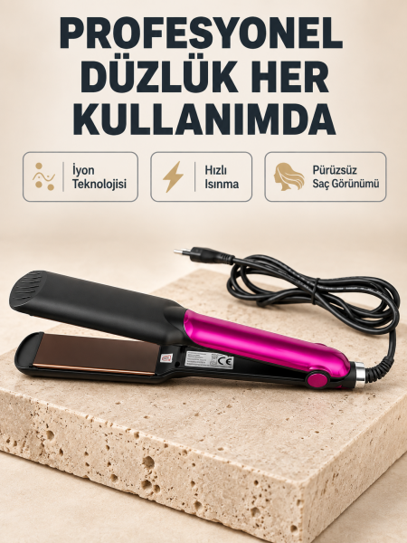 İyonik Saç Düzleştirici – 220°C Isıya Kadar Çıkan, LED Göstergeli ve Eşit Isı Dağılımlı Plaka - Lisinya