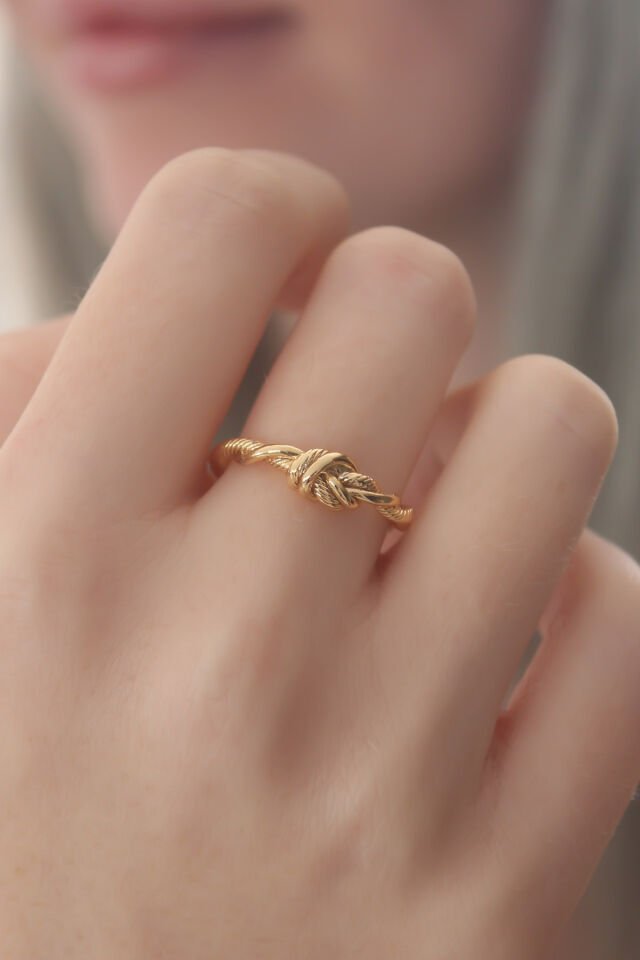 Gold Renk Halat Düğüm Model Kadın Yüzük - Lisinya