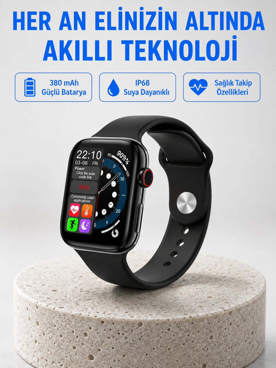 Yüksek Çözünürlüklü 1.9'' Akıllı Saat – 5-6 Gün Aktif Kullanım, Şık ve Modern Tasarım - Lisinya