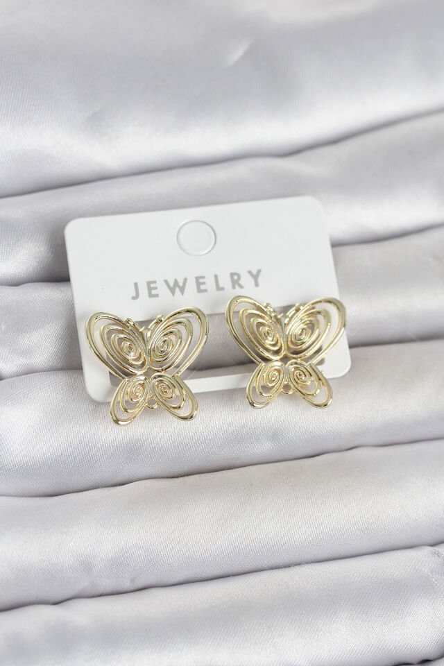 Füsun Küpesi Model Gold Renk Kelebek Model Pirinç Kadın Küpe - Lisinya