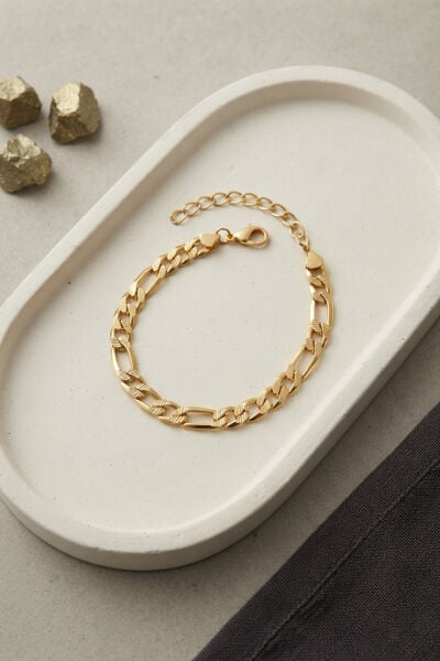316L Çelik Gold Renk Figaro Zincir Model Erkek Bileklik - Lisinya
