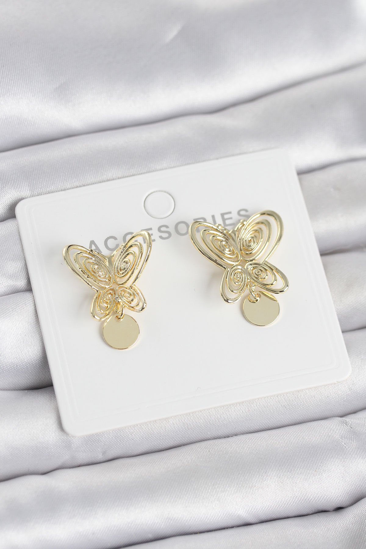 Füsun Küpesi Model Gold Renk Kelebek Model Pirinç Kadın Küpe - Lisinya