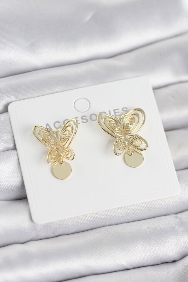 Füsun Küpesi Model Gold Renk Kelebek Model Pirinç Kadın Küpe - Lisinya