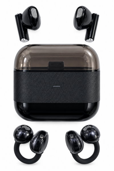 4’lü Kablosuz Bluetooth Kulaklık Klipsli ve Kulak İçi Tasarım Siyah