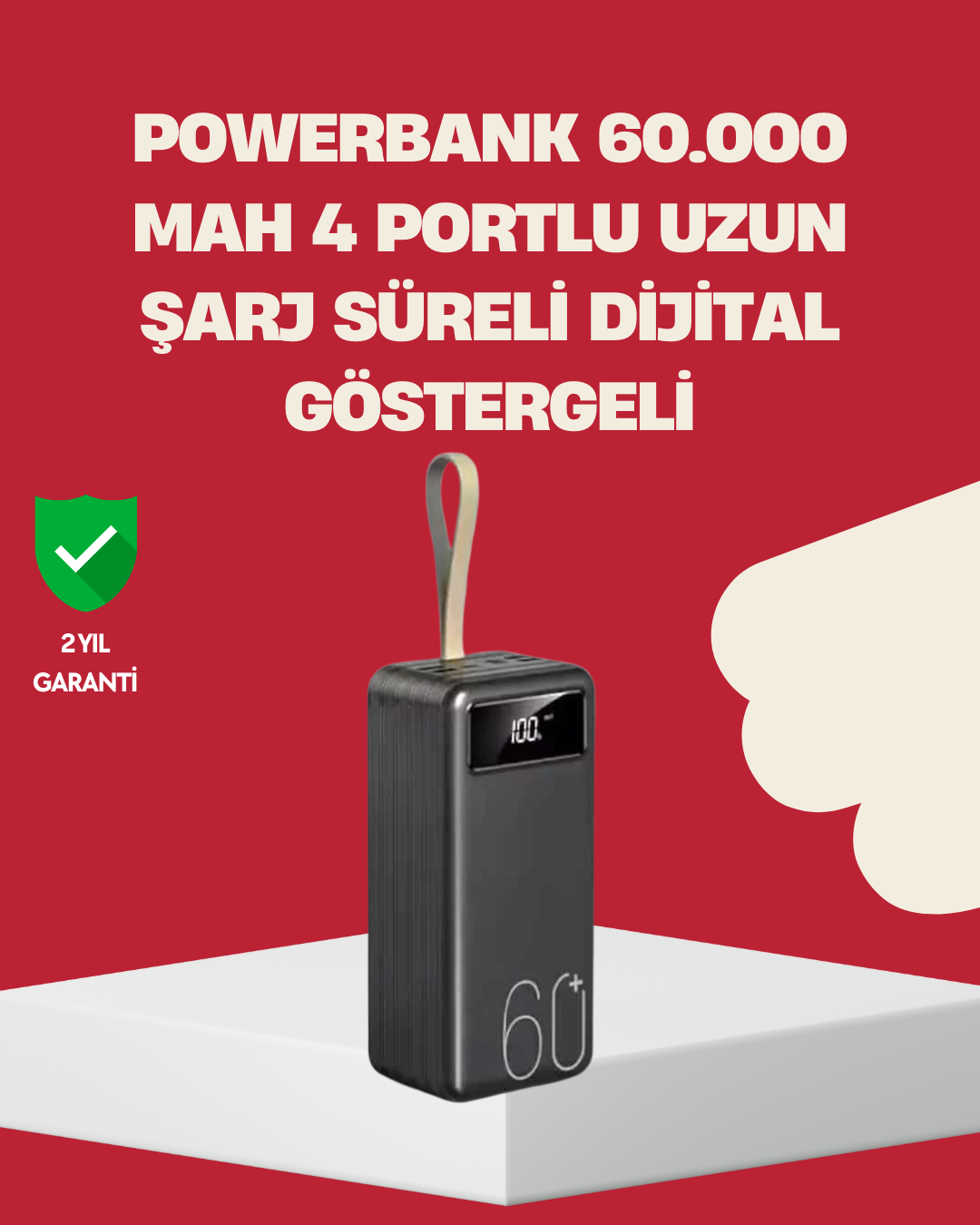 LED Ekranlı Çok Fonksiyonlu Taşınabilir Şarj Ünitesi Powerbank - Lisinya
